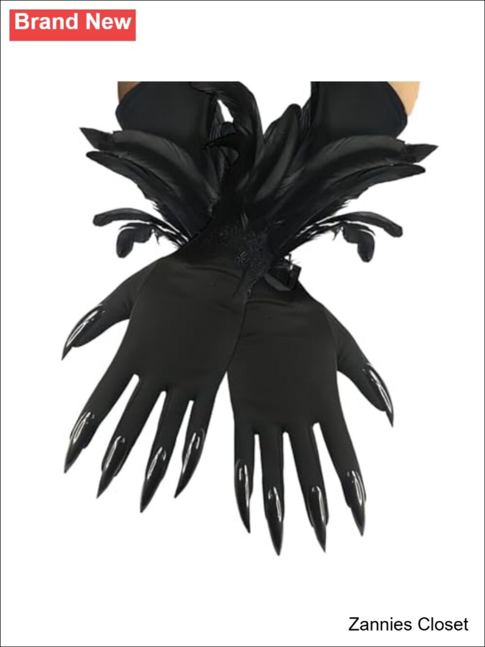 👻 Halloween Feather Gloves Cat Woman Paw Glove with Long Fingernails Black